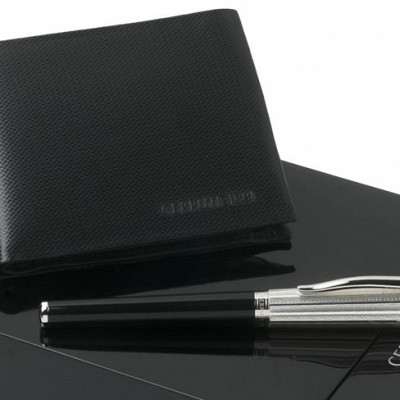 Set de portofel Cerruti negru cu pix metalic de lux - NPBM326 NPBM326 seturi de portofele de lux Cerruti cu pix metalic de lux