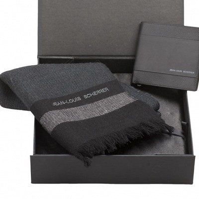Set de portofel din piele neagra cu esarfa Scherrer - SPFW223 SPFW223 portofele si esarfe Jean Louis Scherrer