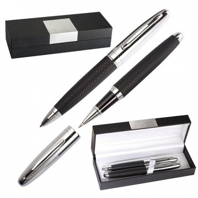 Set de pix si roller pen - 17480 17480 Seturi de pix si roller pen promotionale prezentate in cutie neagra de cadou