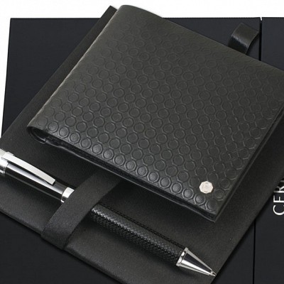 Set de portofel din piele Cerruti cu pix negru metalic - NPBW311 NPBW311 seturi Cerruti de pixuri si portofele de lux