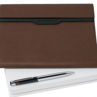 Set de carnetel A5 cu pix Cacharel argintiu cromat - CPBH405 CPBH405 Seturi de cadou Cacharel carnetele cu pixuri de lux