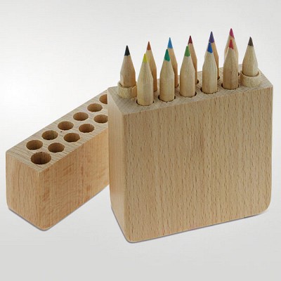 Cutie din lemn cu 12 creioane - S26409 seturi de 12 creioane promotionale colorate si cutie din lemn S26409