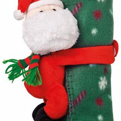 Patura din fleece cu jucarie Mos Craciun - CX1394 paturi promotionale din plus CX1394