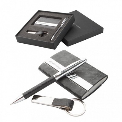 Suport pentru carti de vizita cu breloc si pix - MO8406 set de cadou MO8406pix portcard si breloc