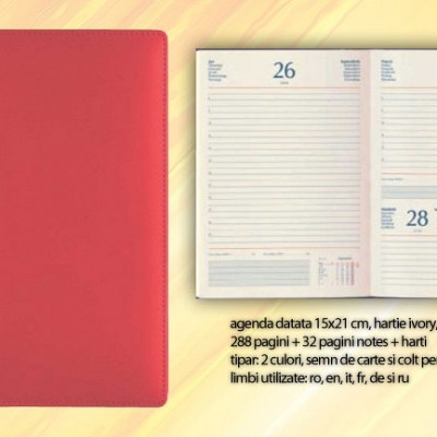 Agenda A5 cu coperti din piele naturala rosie - NGREF0601 agende A5 2021 din piele rosie datate zilnic NGREF0601