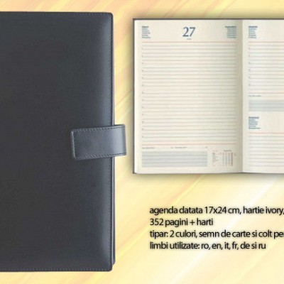 Agenda cu coperti din piele naturala neagra - NGREF0403 agende 2021 din piele naturala datate zilnic NGREF0403